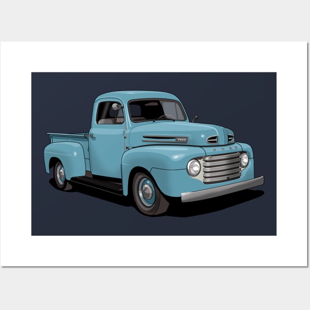 1950 Ford F1 Pickup Truck in light blue Wall Art by candcretro